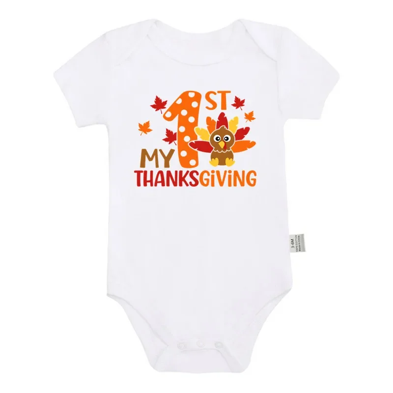 My 1st Thanksgiving Baby Bodysuit Newborn Infant Short Sleeve Romper Cute Turkey Print Baby Jumpsuit Thanksgiving Holiday Outfit