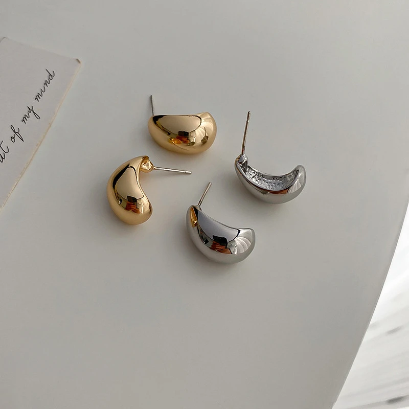 925 Silver Needle Geometric C-shaped Bean Earrings Metal Cool Style Earrings Simple and High End Earrings for Women