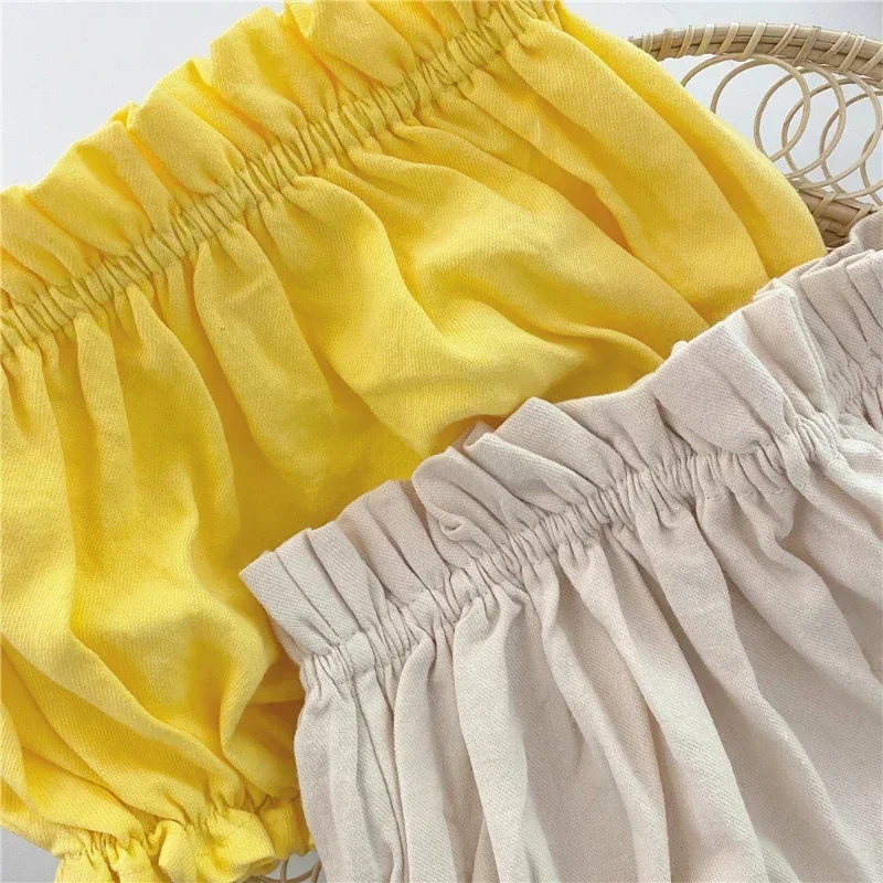 2024 Summer Baby Bloomers PP Shorts Cotton Linen Bread Pants Boys Girls Breathable Pumpkin Short Pants Mid-waist Toddler Shorts