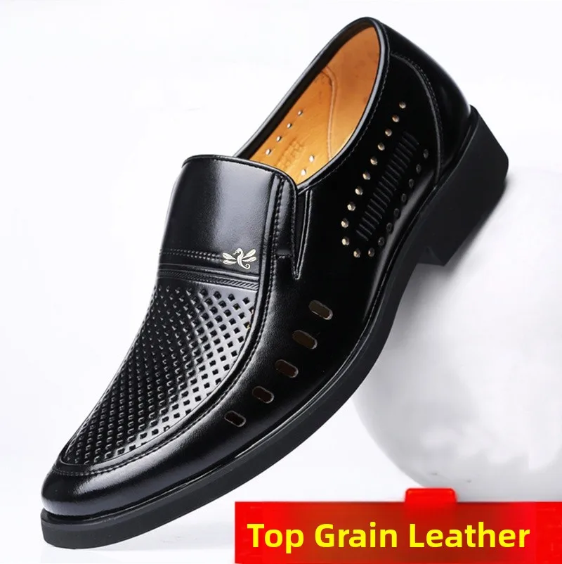 business-casual-men's-leather-slip-on-shoes-breathable-hollow-out-design-6cm-heightening-rubber-sole-for-young-and-middle-aged
