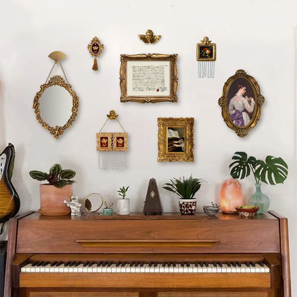 

European Mirrors Room Baroque French Niche Art Home Decoration American Court Carved Mural Piano Hanging Painting Photos Frame