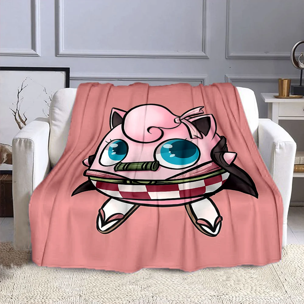 Japanese Cartoon Pokemon Jigglypuff Fluffy Soft Flannel Blanket Sofa Adult Blanket Office Lunch Break Blanket Gift Miniso