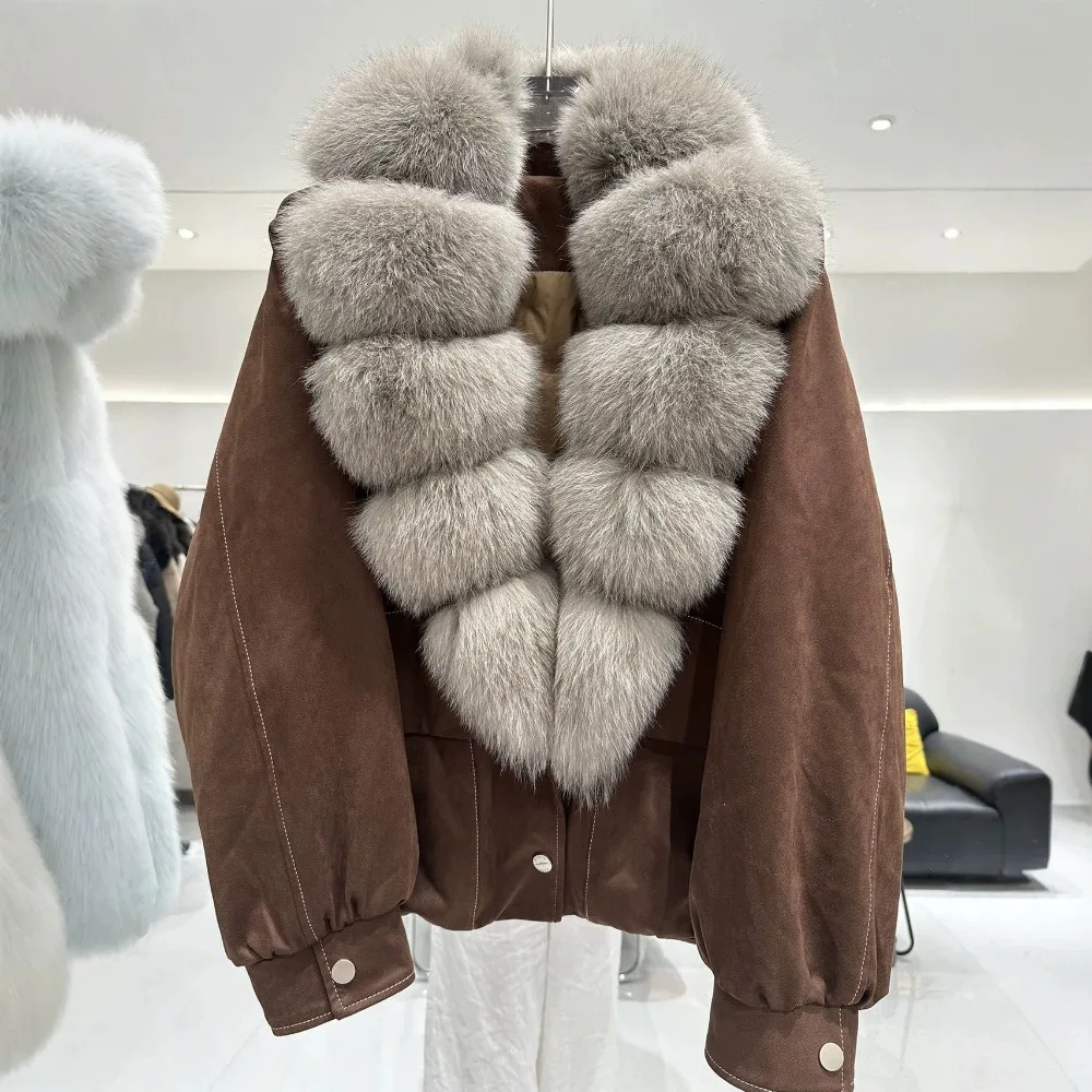 Women Duck Down Loose Silhouette Jacket Luxury with Fur Lapel Collar Down Jacket Warm Lightweight  for Daily Wear Commuting