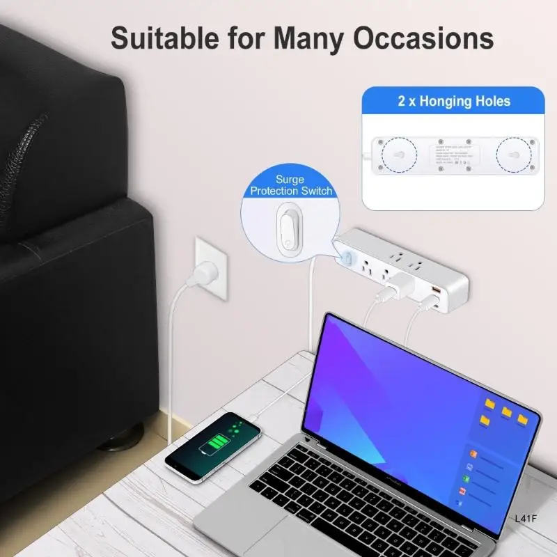 Удлинители шнура длиной 120 см. Сетевые фильтры. Розетки USB/USB C для домашнего офиса для зарядки телефонов, планшетов и