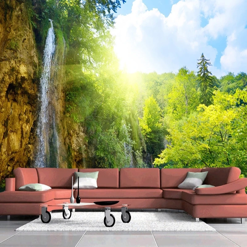 Customized 3D Waterfall Landscape Wallpaper Bedroom Mural Forest Living room sofa TV background wall restaurant green tree study