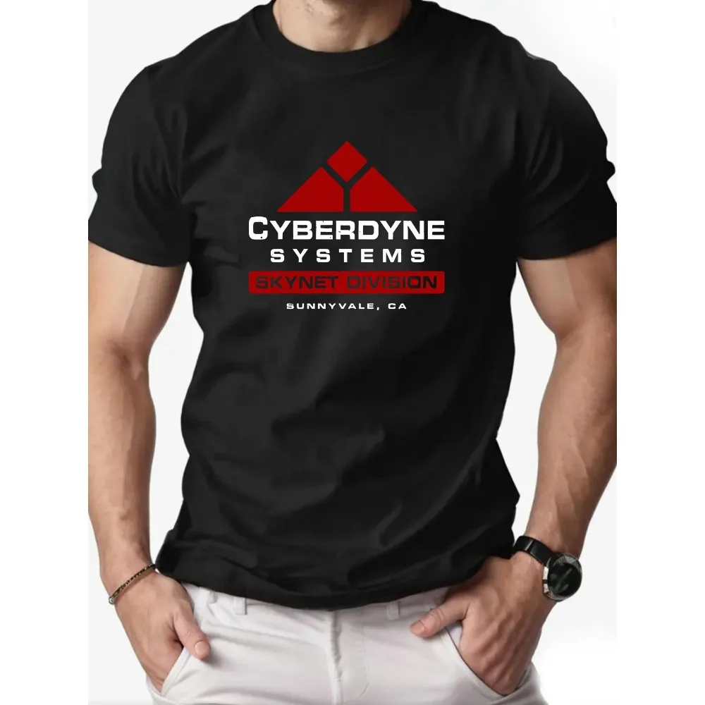 

Men Cyberdyne Systems Logo T-Shirt Short Sleeve Crew Neck Casual Summer Tee Red White Graphic Design Breathable Cotton Regular