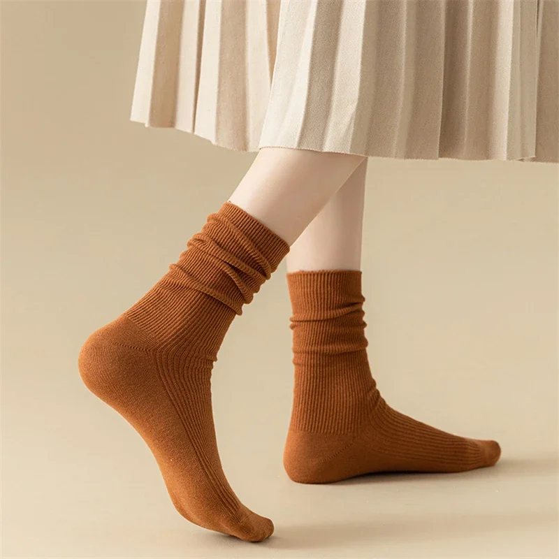 Women's Cotton Socks New Autumn Casual Simple Solid Color Winter Warm Socks For Women Korean Style Middle Tube Girls Pile Socks image 3