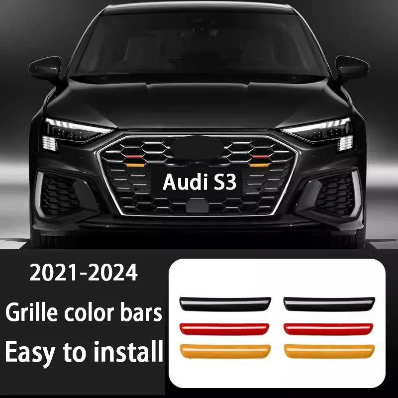 

For Audi S3 2021 2022 2023 2024 ABS Grille Trim Color Bar Racing Grills Trim Front Grille Trimmed In 3 Colors Car Styling