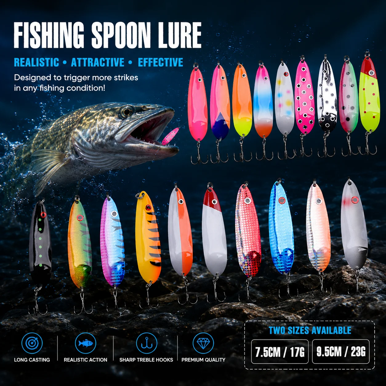 FISHINGFANS Forellenangeln 75mm/95mm Löffelköder Künstlicher Köder Süßwasser-Spinnköder Jigbait Fischköder Flutter Spoon Jerkbait Köder