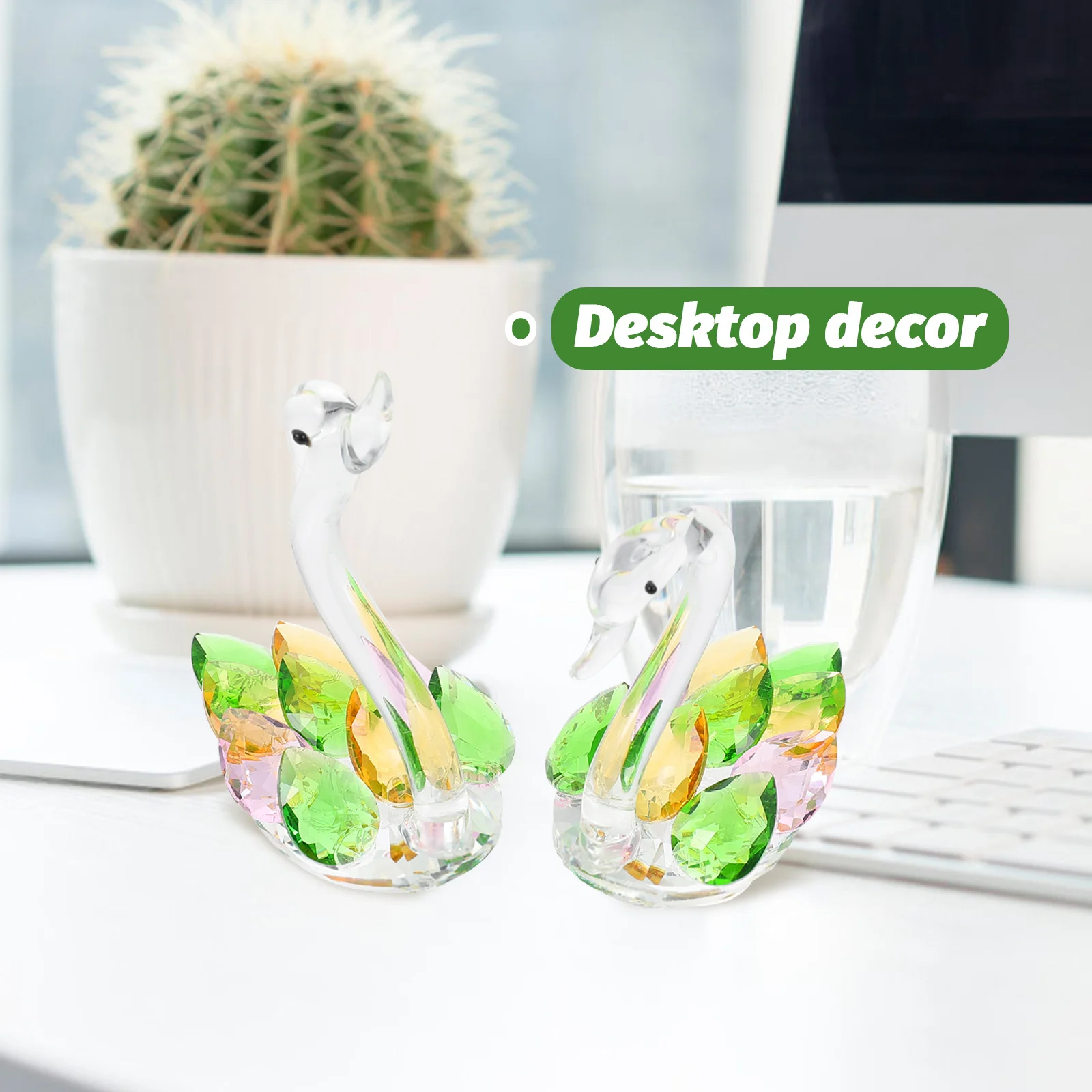 

2Pcs Crystal Swan Decorative Ornament Creative Swan Shape Desktop Car Interior Crystal Craft Statue Wedding Gift