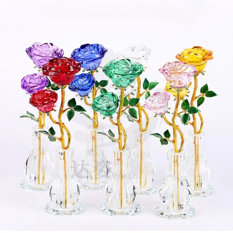 

Eternal Crystal Rose Flower Valentine's Day Gift TV Cabinet Decoration Creative Home Ornament for Foyer Decorative Flower