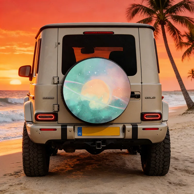 Dreamy Starry Sky Gradient Planet Pattern Polyester Fiber Car Tire Cover Suitable For Universal Spare Tire Protection