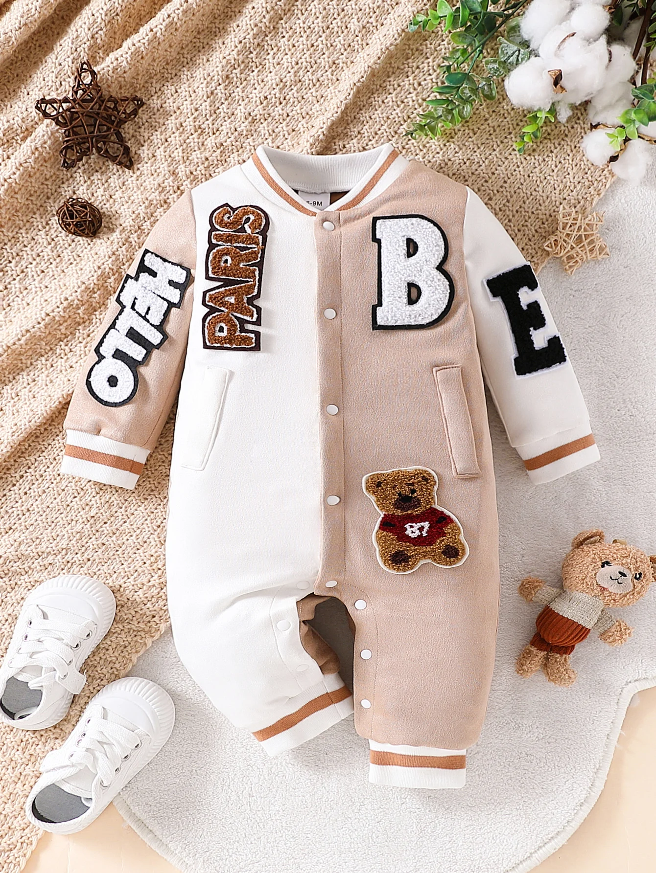 Baby Jungen Wildleder-Overall Herbst Winter Mode Persönlichkeit 3D Buchstaben-Stickerei Trendiges Outfit für Kleinkinder – Detail 1