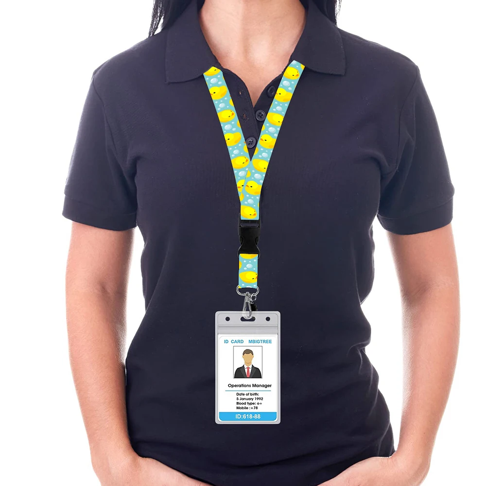 Animal Collection Horizontal Card Holder - Neoprene Keychain with Neck Strap for ID Badge And Credentials