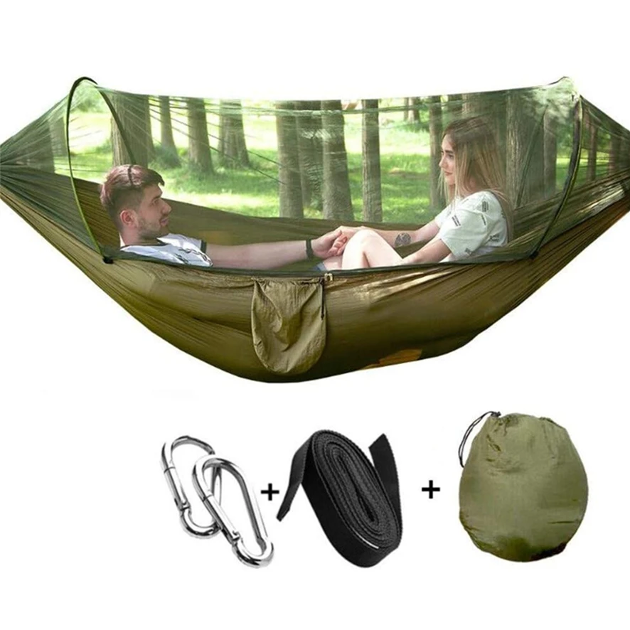 Camping Hammock with Mosquito Net Pop-Up Light Portable Outdoor Parachute Hammocks Swing Sleeping Hammock Camping Stuff