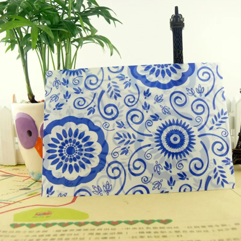 

5pcs Chinese Blue White Porcelain Print Envelope Cover Postcards Greeting Card Cover Stationery Paper Bag Wedding Envelopes