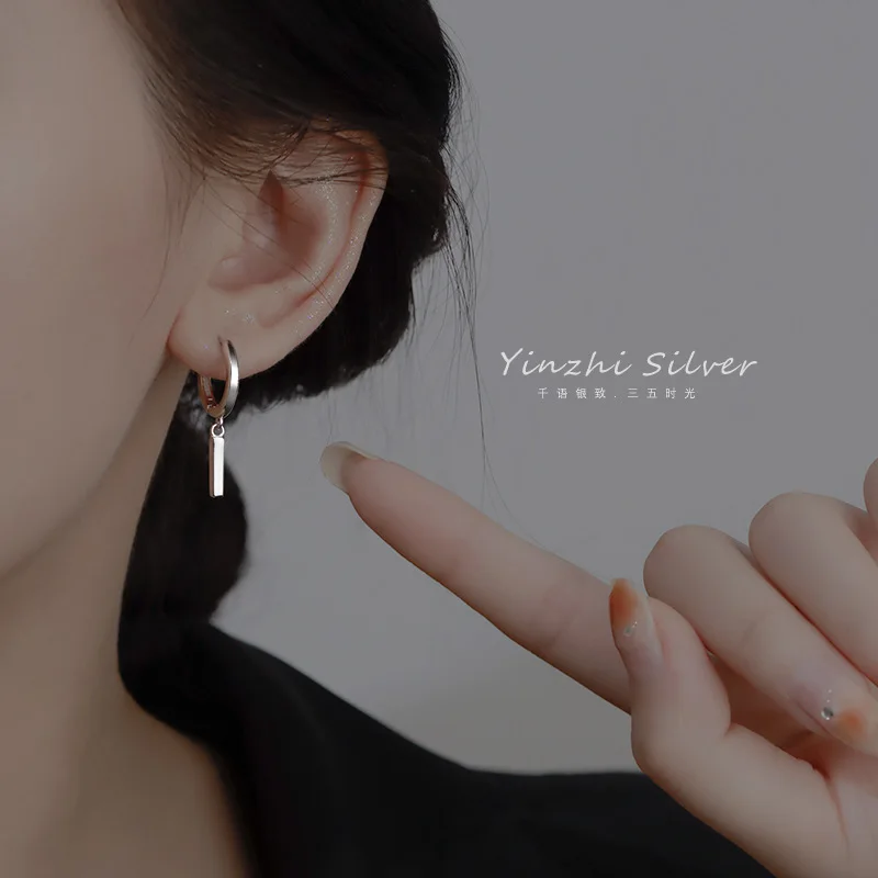 Korean Fashion Geometric Long Ear Buckle Square Stick Earrings for Women Punk Party Jewelry Anniversary Gift Pendientes mujer