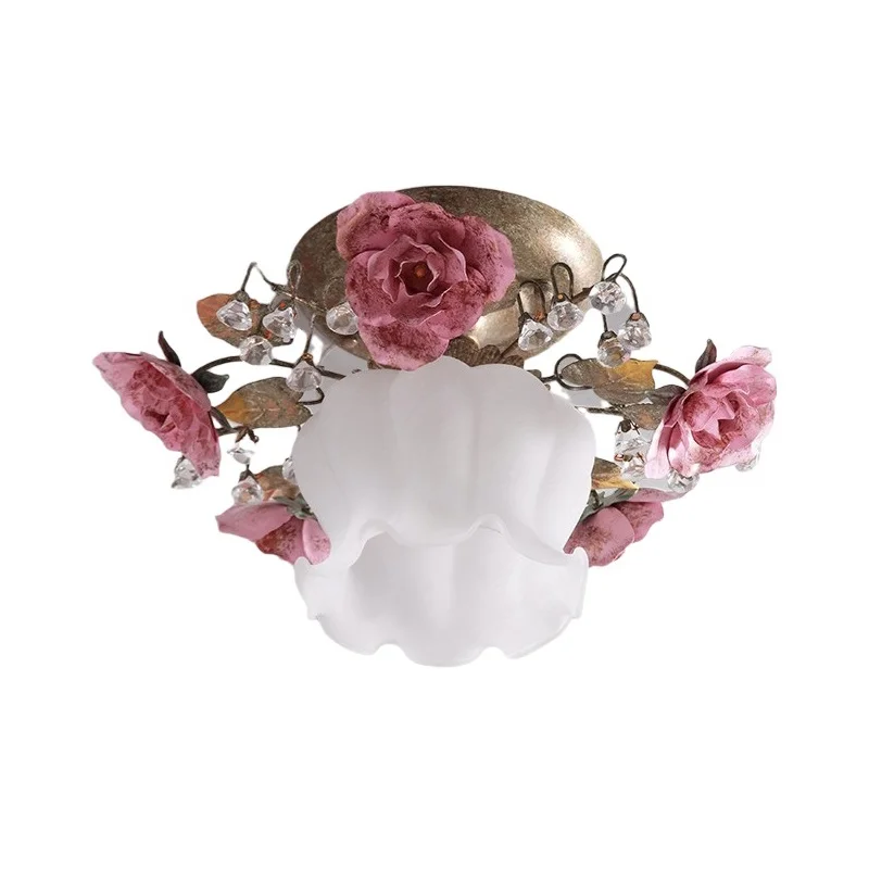 

Korean Garden Led Ceiling Lights Rose Iron Flower Lamp Crystal Porch Aisle Balcony Lamp Creative Fixture Lustre For Kitchen
