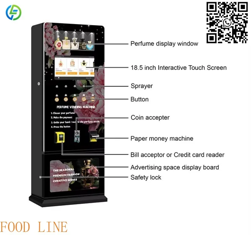 

Customized Wall Mounted QR Code Payment Automatic Smart Public Perfume-vending-machine Perfume Spray Vending Machine with LED