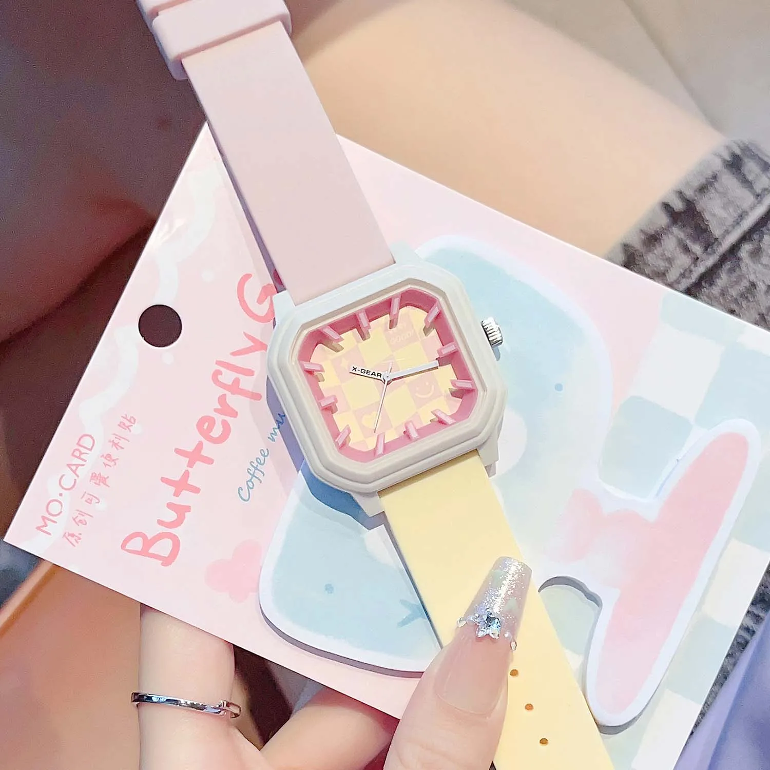 ساعة دوبامين للأطفال - ساعة كوارتز مضيئة تناظرية مقاومة للماء مع سوار سيليكون، قرص مربع أنيق (هدية مثالية للفتيات)