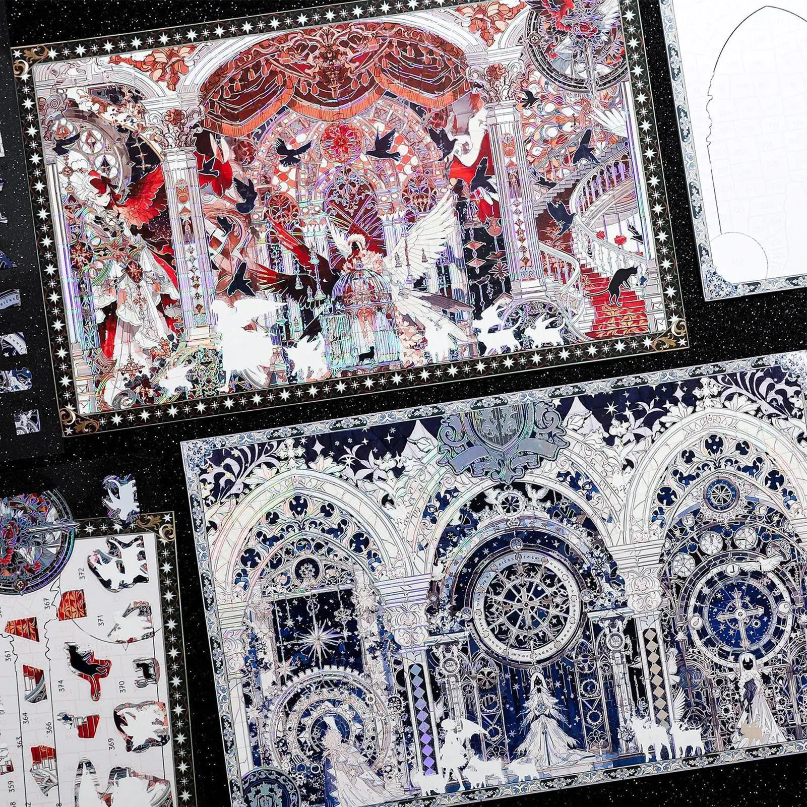Sticker By Number For Kids 4-Sheets DIY Craft Art Mosaic Hologram Foil Decoration Sticker Mosaics For Relaxation Mindfulness DIY