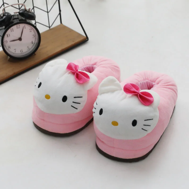 Sanrios Cotton Slippers Child Shoe Autumn Winter Super Soft Velvet Kawaii Cartoon Anime Figure Indoor Round Keep Warm Home Shoes