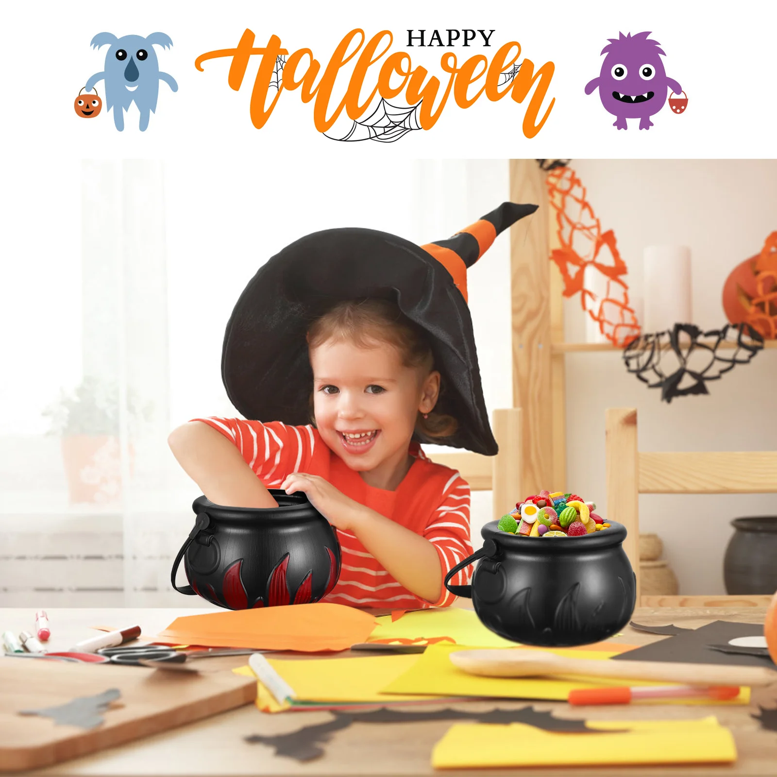 Halloween Decorations Indoor Witch Jar Chocolate Candy Holder Child Mini Baskets