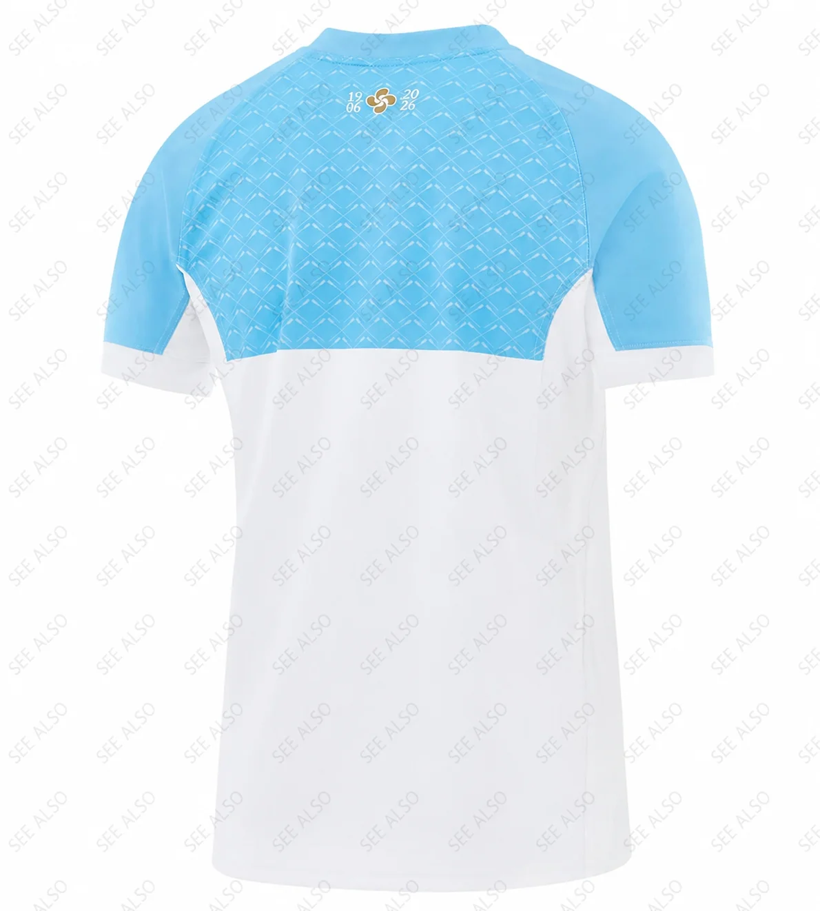 2026 Herren Damen Kinder Aviron Bayonnais Rugby-Trikot Hellblau Weiß V-Ausschnitt Kurzarm 120. Jubiläum Fan Sport Trainings-Oberteil – Detail 4