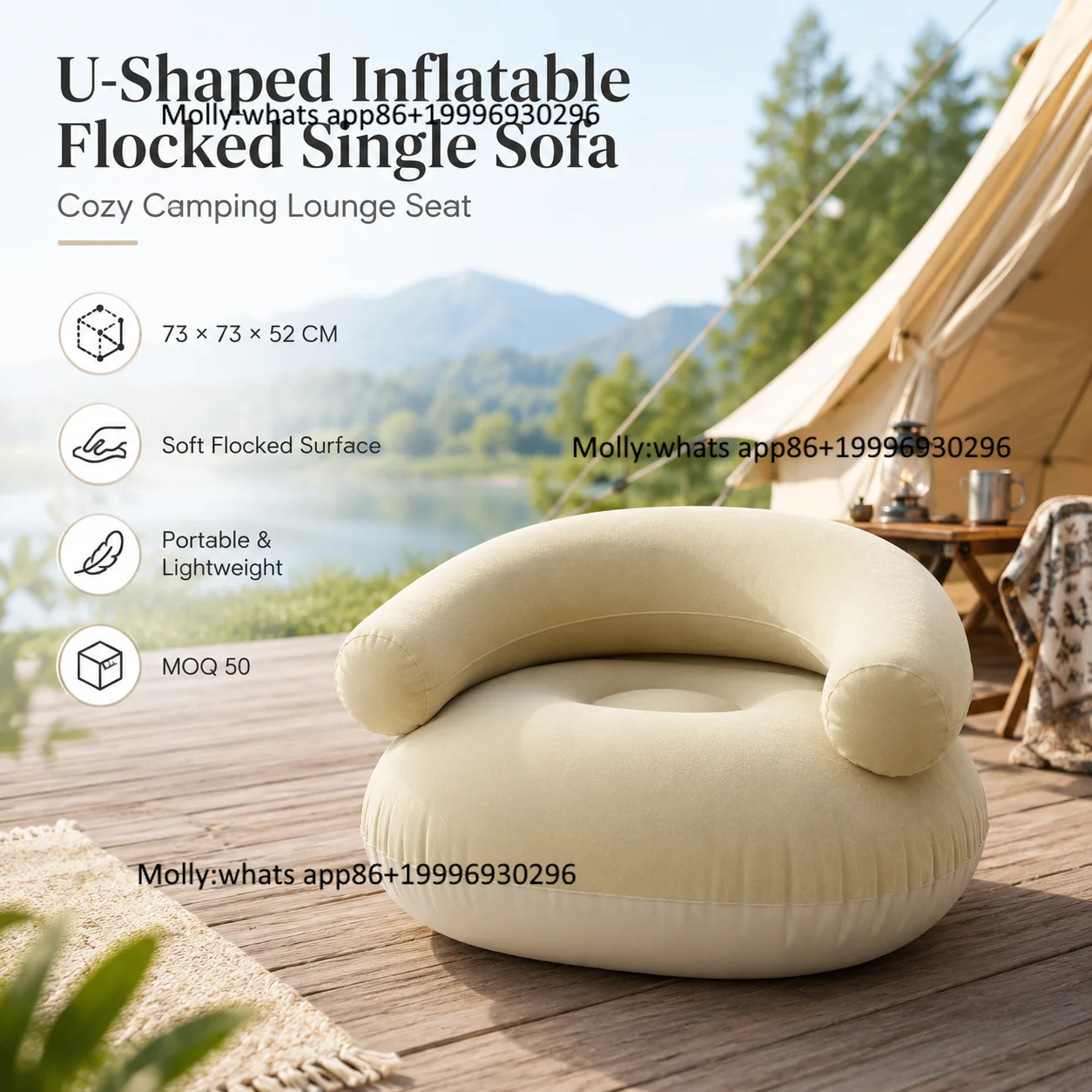 Wholesale Outdoor air Chair Inflatable Air Sofa with Armrest U-shaped Flocking Design Leisure & Lazy Sofa for Camping