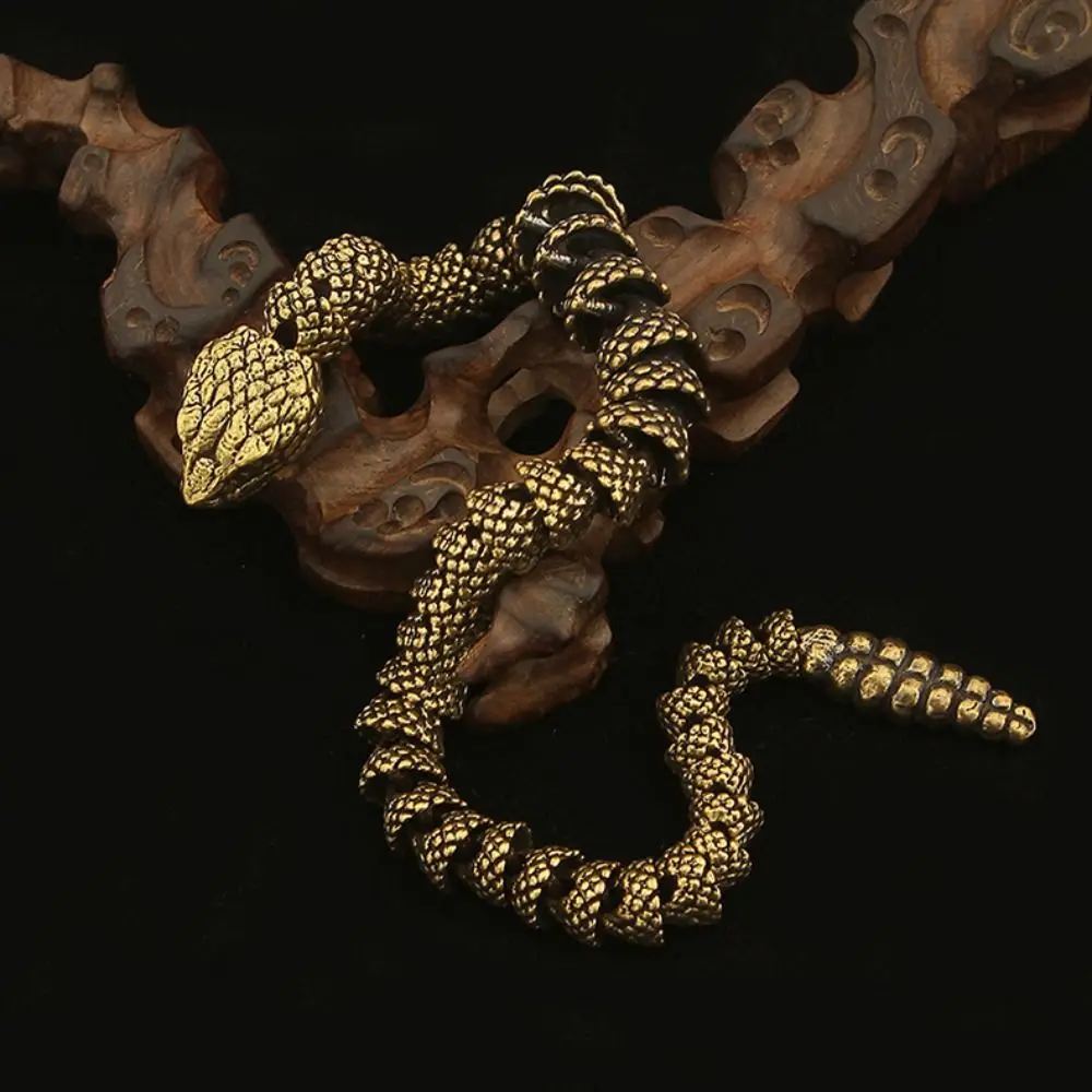 Vintage 34cm Rattlesnake Statue Brass Articulated Body Movable Snake Desktop Crafts Articulated Snake Ornament Desktop Decor