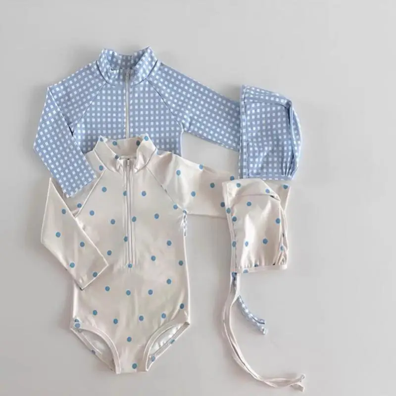 Summer New Baby Girl Cute Polka Dot Bodysuit + Hat 2pcs Suit Newborn Fashion Bathing Suit Infant Toddler One Piece Swimsuit