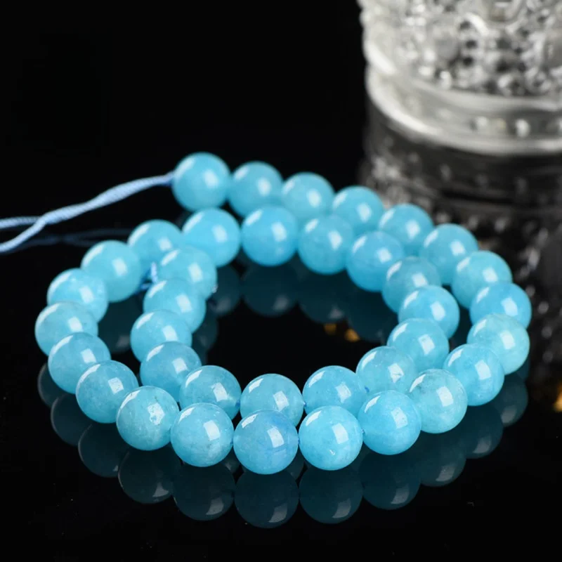 Aquamarine Stone Round Loose Spacer Smooth Beads,6 8 10 12 14mm Natural Stone Sea Water Gemstone For Jewelry Making DIY
