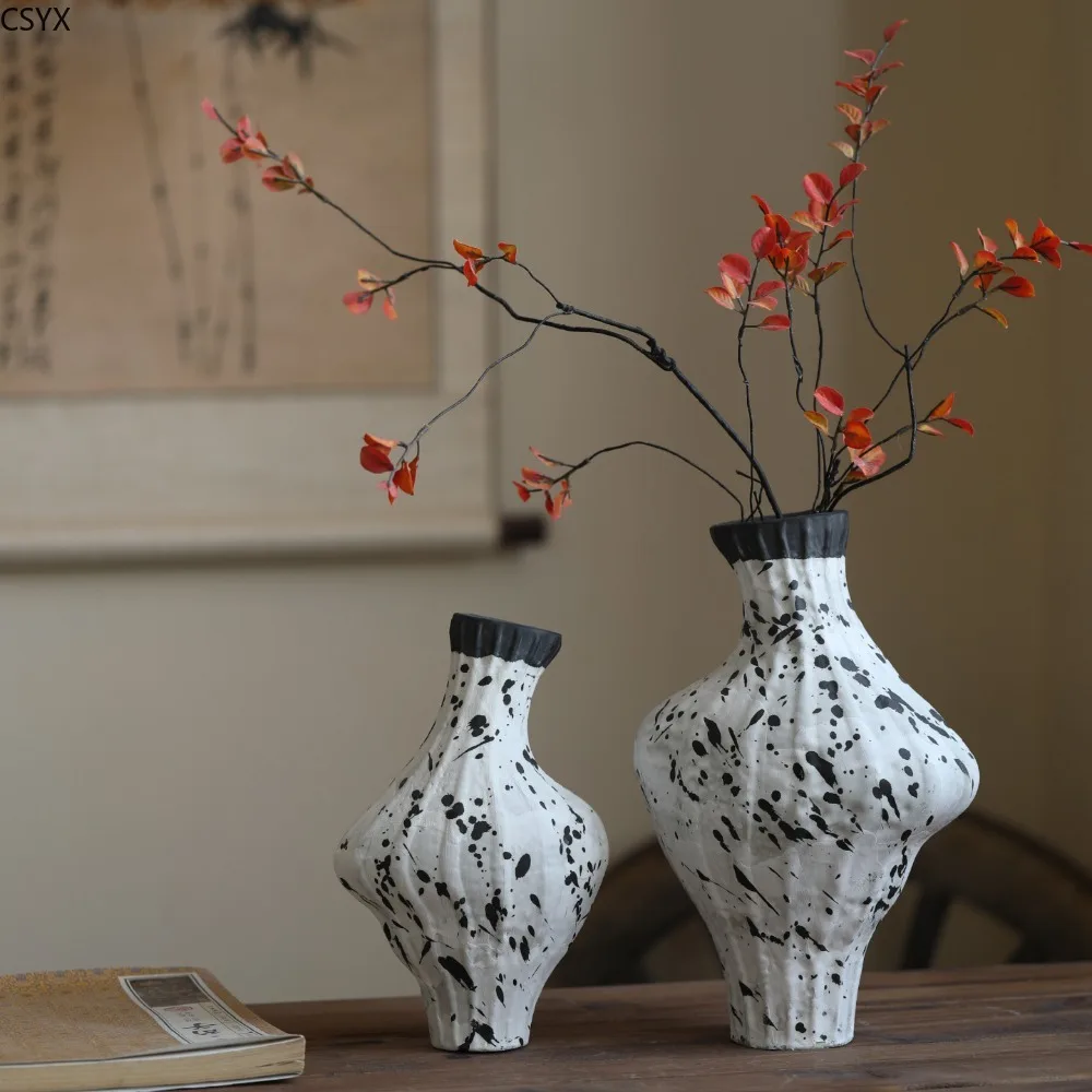 Wabi Sandy Wind Coarse Pottery Jar Retro Nostalgic Coarse Light Luxury Flower Ware Home Ceramic Vase Decorative Ornament  Vase
