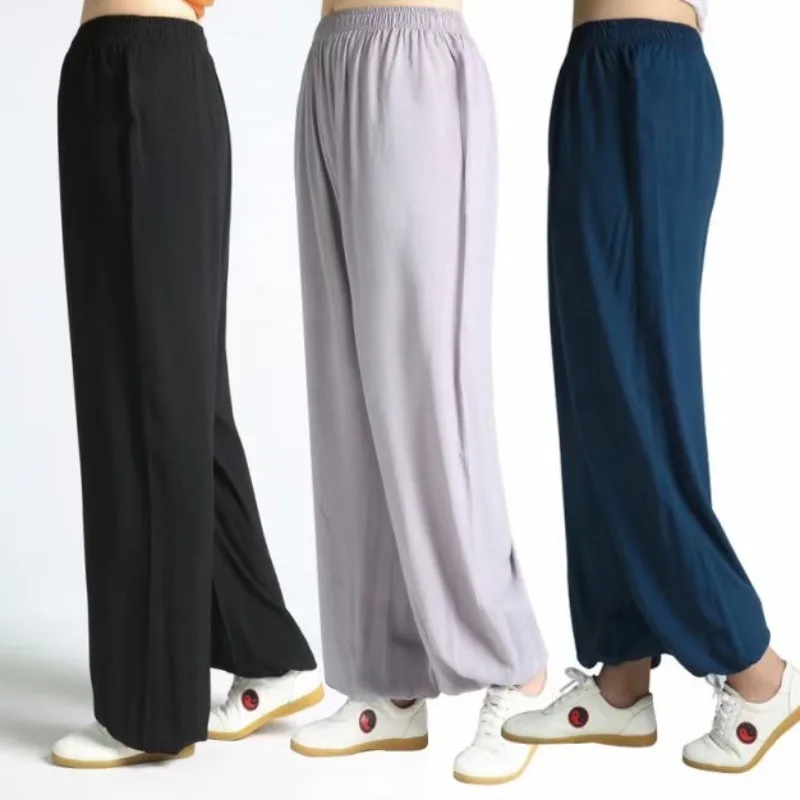 Tai Chi Practice Pants Leggings Cotton Silk Tai Chi Bloomers Mosquito-proof Spring Summer Thin Men Women The Same Solid Color
