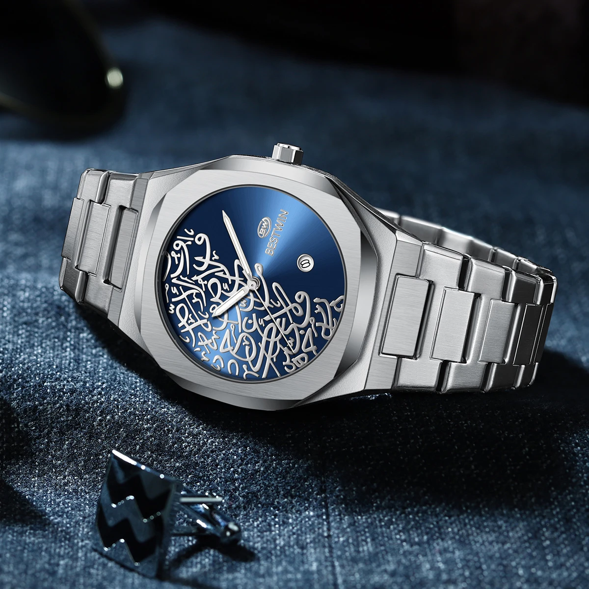 ساعات رجالية من أفضل العلامات التجارية الفاخرة بحزام من الفولاذ المقاوم للصدأ عالي الجودة مقاوم للماء ساعات رجالية بتصميم إبداعي مباشر وساعات تقويمية #3