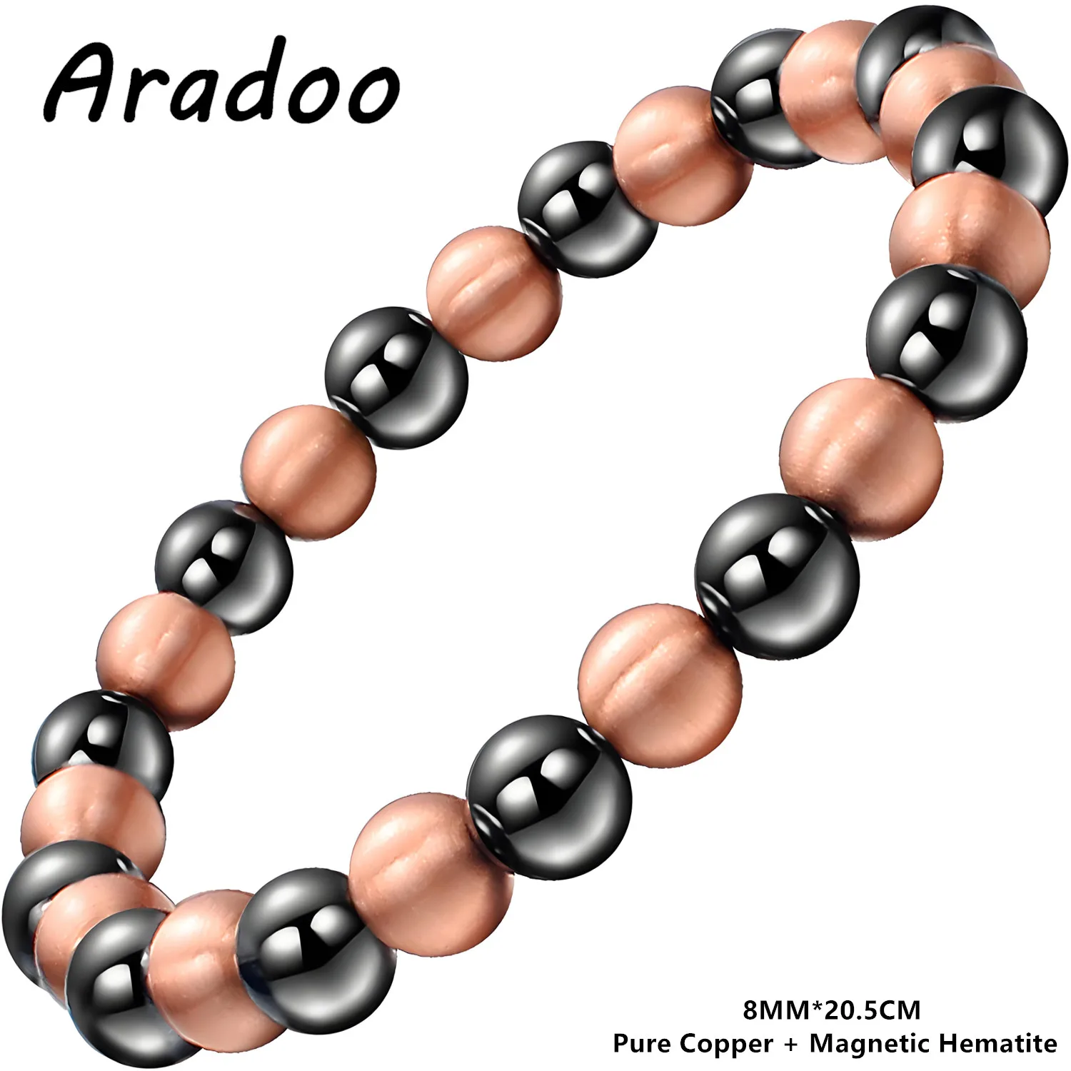 ARADOO Perlenarmband aus reinem Kupfer für Männer und Frauen, magnetisches Hämatit-Perlenarmband, Schmuck, Geschenke