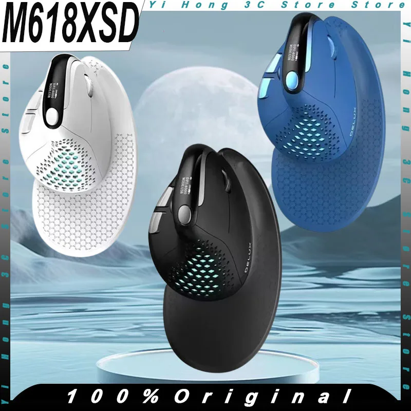 Delux M618XSD Vertical Mouse Wireless Tri-mode PAW3212 OLED Liquid Crystal Display Screen 4000DPI Custom Office Mice PC Gaming