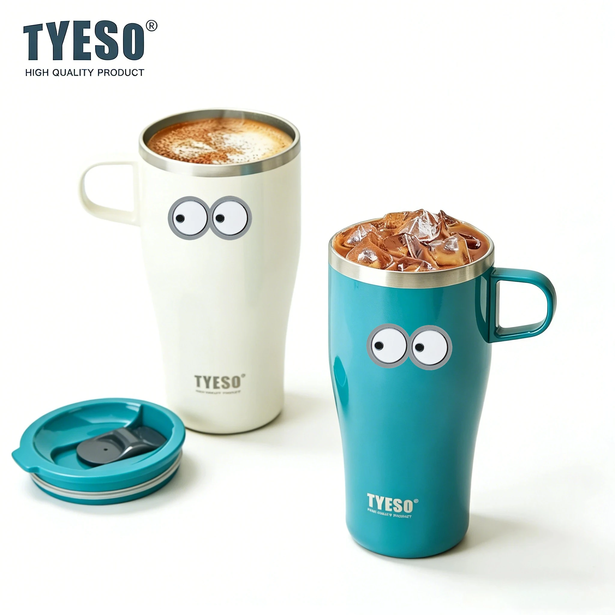 Tyeso 500ML Thermoses with Handle Insulated Coffee Portable Thermal Travel Mug Hot Cold Drinks Outdoor Vacuum with Cute Sticker
