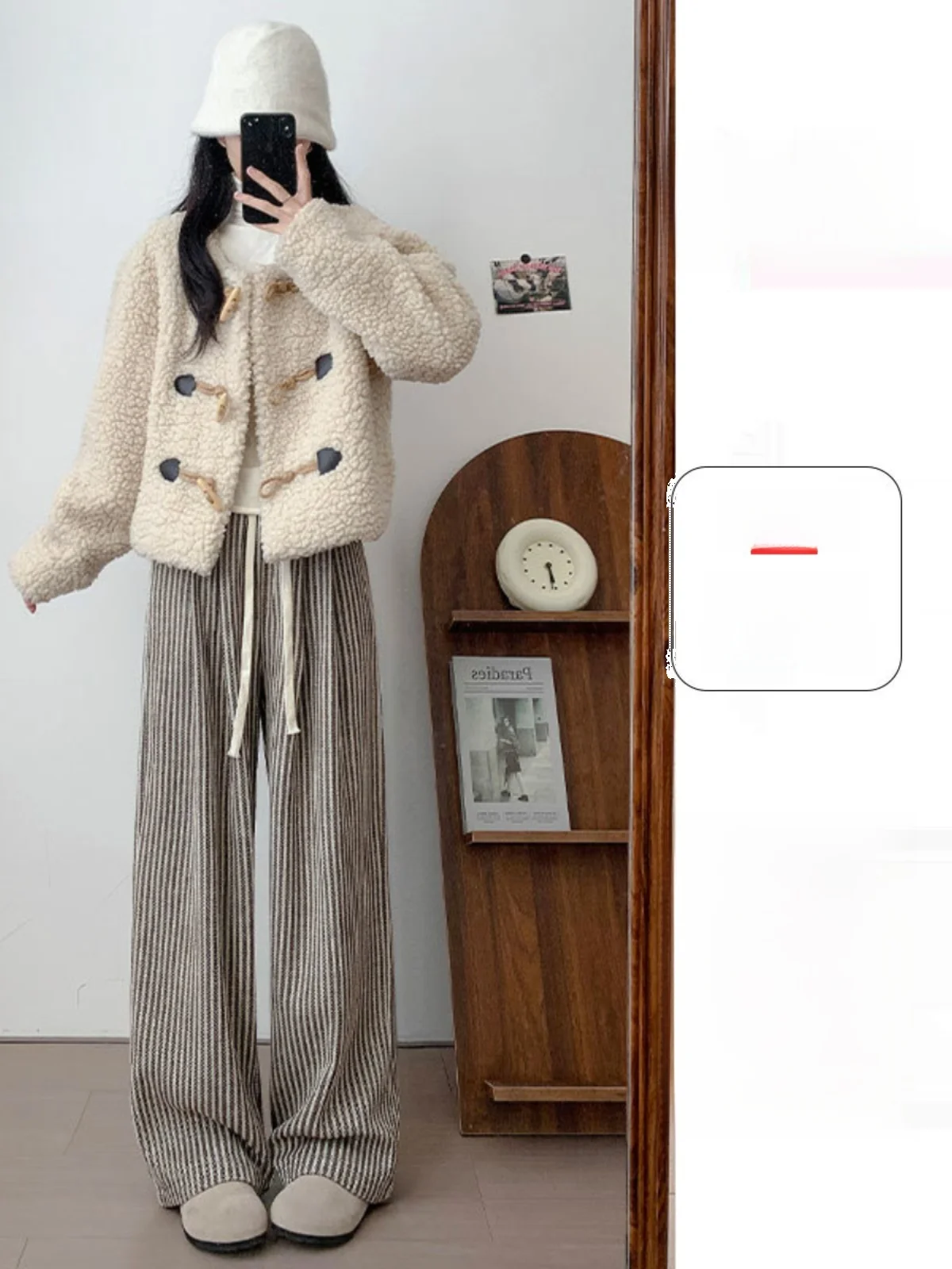 بنطلون واسع الساق عالي الخصر للنساء خريف شتاء موديل جديد 2025 بنطلون صوفي مربعات غير رسمي عتيق بقصة مستقيمة #4