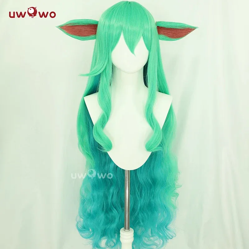 UWOWO Soraka شعر مستعار لعبة جامعة الأساطير/LOL: ستار جارديان Soraka SG شعر مستعار تأثيري مع الأذن الشعر الطويل الأخضر 100 سنتيمتر شعر مستعار