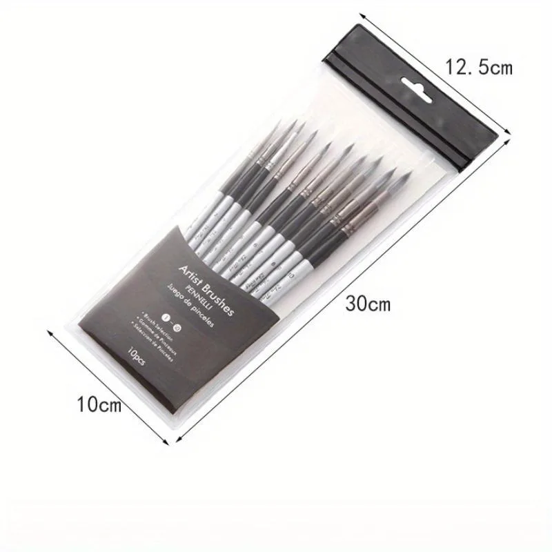 10pcs/set Fine Detail Watercolor Paint Brush Round Pointed Nylon Bristles for Acrylic Gouache Ink Oil Tempera with Size Markers