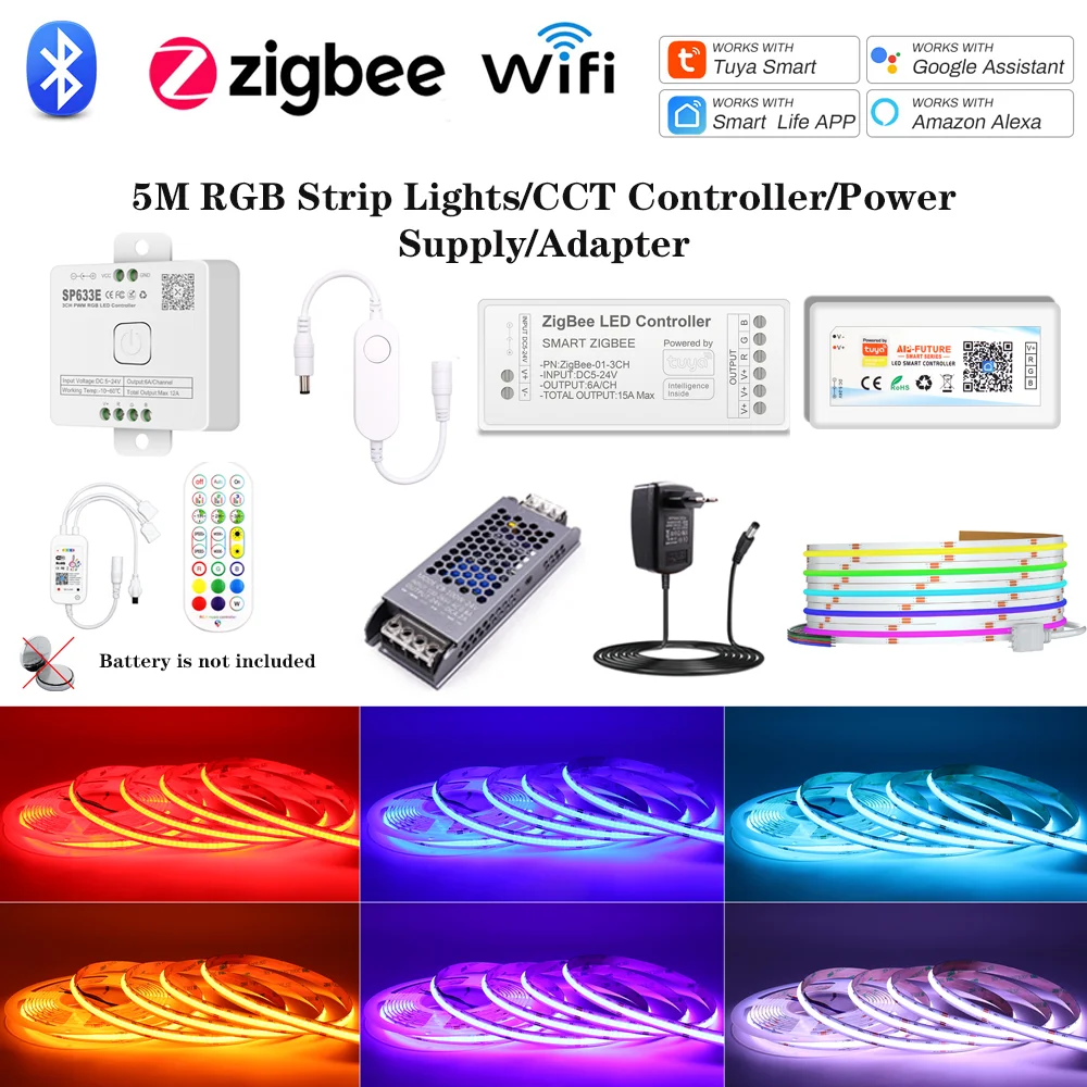 Kontroler RGB 12V 24V Zigbee WiFi Sterowanie Bluetooth Kontroler świateł LED Ultracienki zasilacz do taśm LED RGB 5M