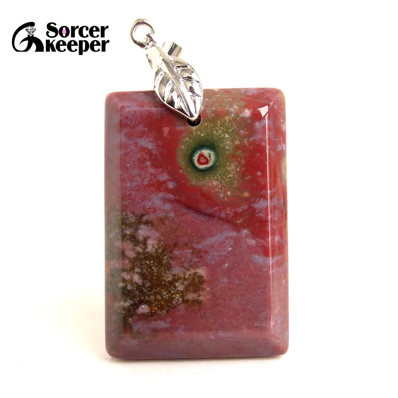 Women Men Fashion Jewelry Rectangle Pendants Necklaces With Chain Wholesale Natural Ocean Jasper Stone for Jewelry Making BK435H