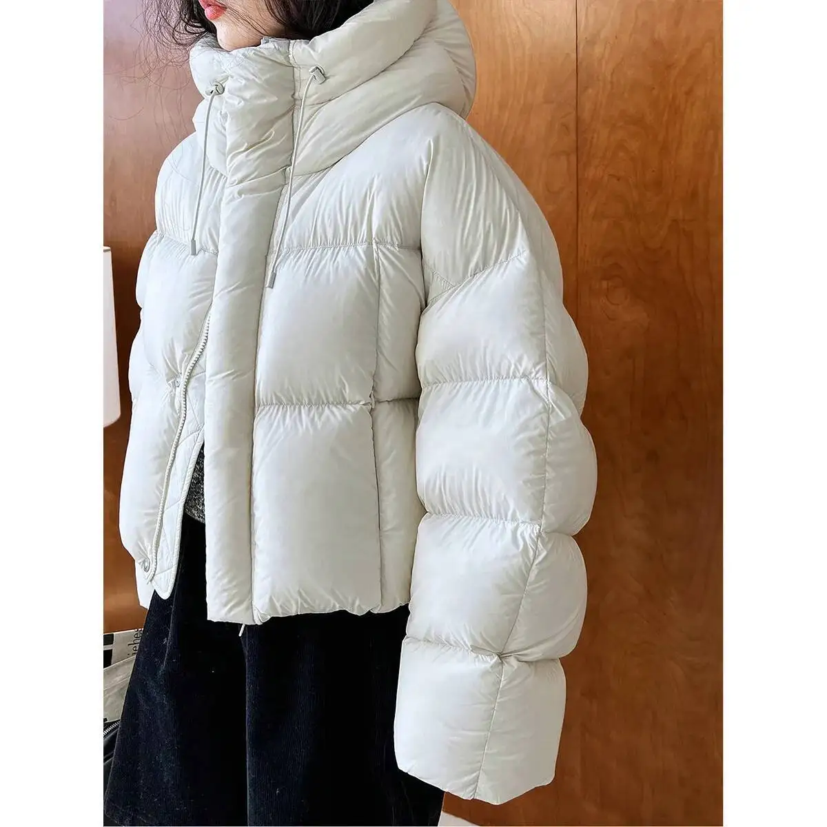 UMI MAO 90 화이트 덕 다운 코트 겨울 자켓 여성용 초경량 푹신한 미니멀 두꺼운 따뜻한 후드 숏 브레드 다운 코트