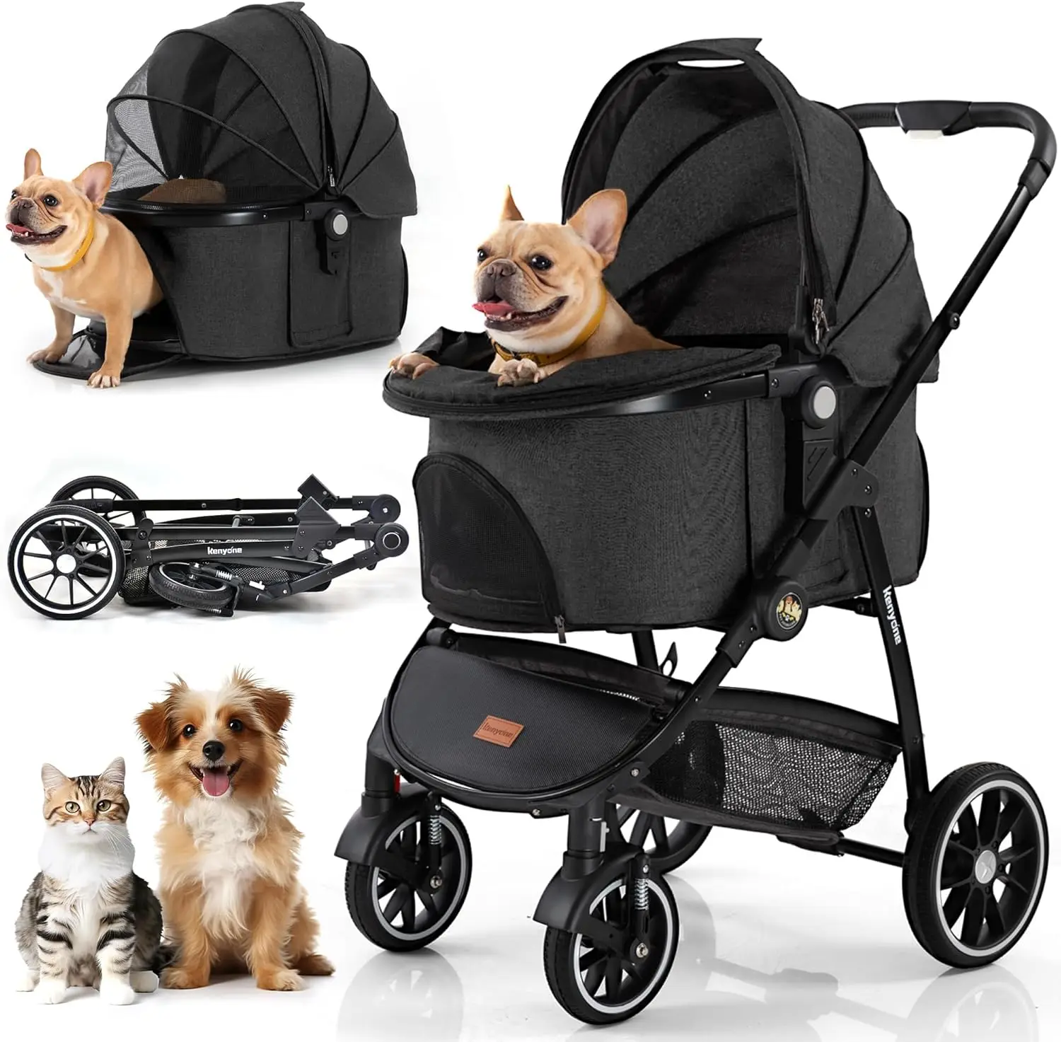 Pet Stroller 3 in 1 Dog Stroller for Medium Small Size Dogs, Large Cat Stroller with Detachable Carrier for Puppies, Doggies
