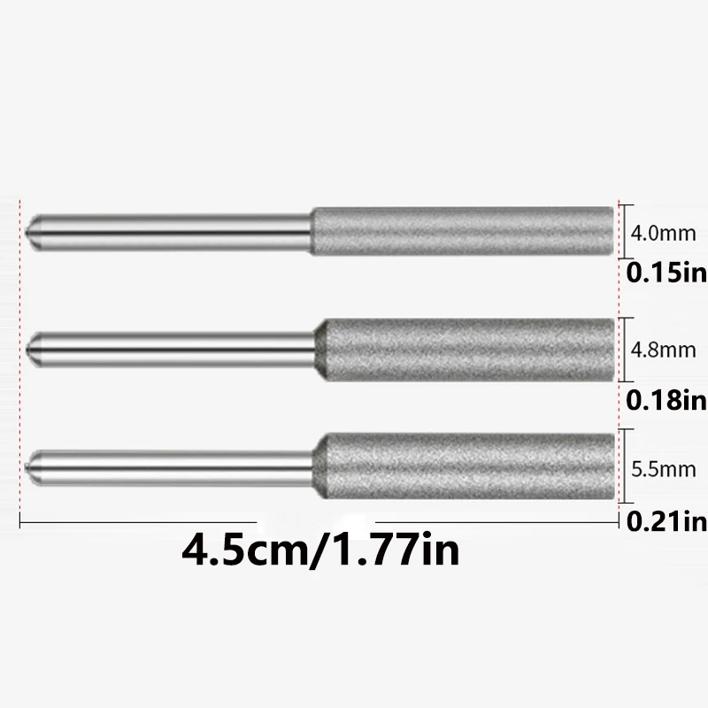 3pcs 4/4.8/5.5mm Diamond Coated Chainsaw Sharpener Stone Polishing Abrasive Chainsaw File Gold Cylindrical Burr Grinding Tools