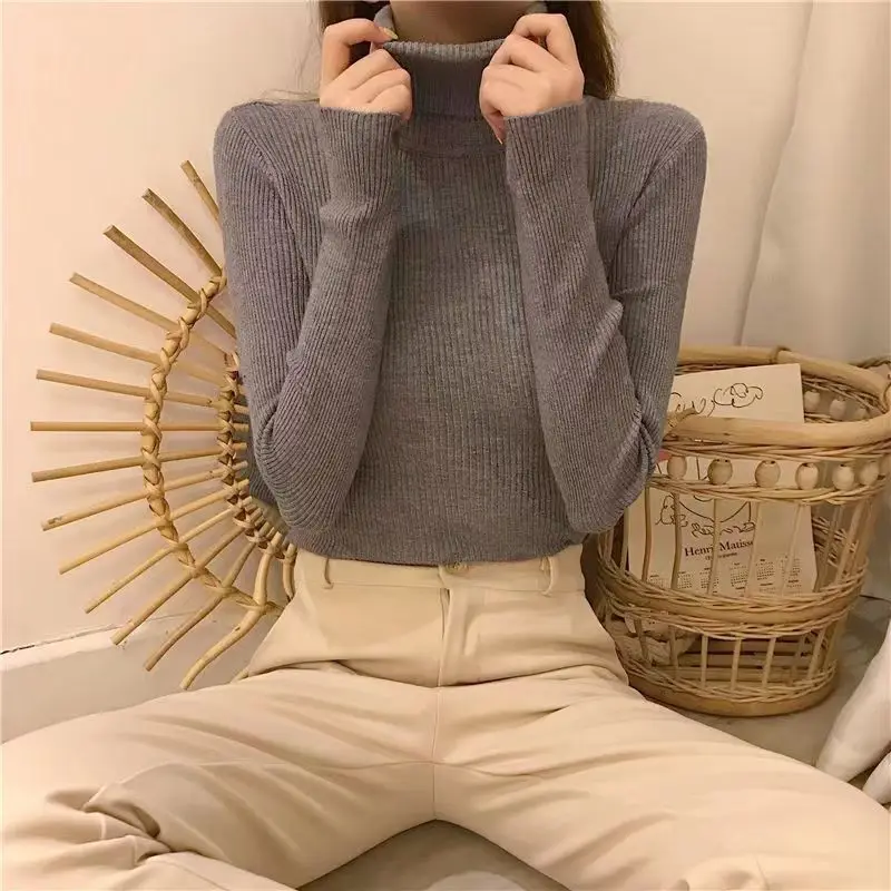 Winter Knitting Sweater Pullovers Women Long Sleeve Tops Turtleneck Knitted Sweater Chic Women Clothes Female Candy Bottom Shirt