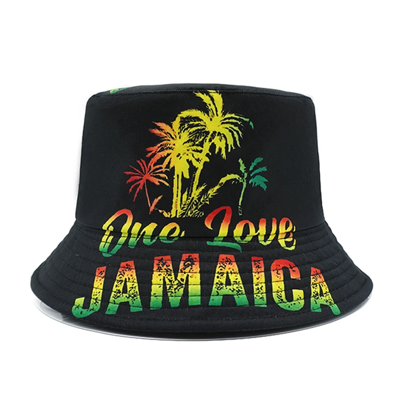 Top Jamaica Printing Bucket Hat Rasta Style One Love Letter Pattern Fisherman Hats Double Sides Panama Cap Travel Outdoor Sun