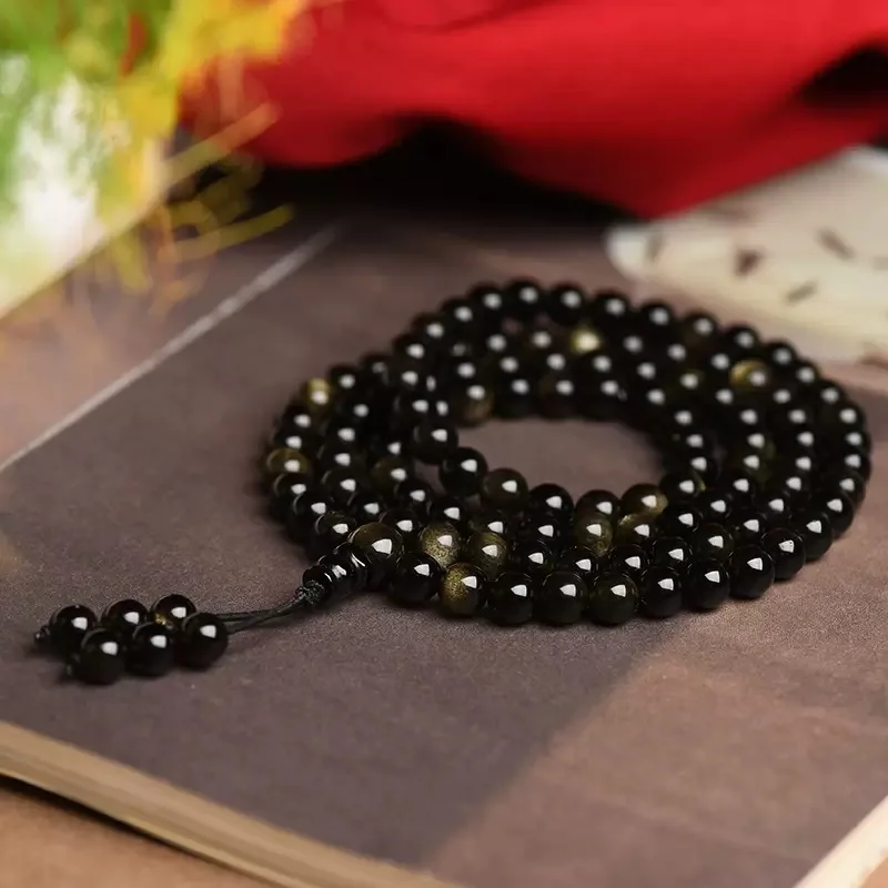 

Men's Natural Obsidian 108 Buddha Beads Bracelet Rosary Beads Women's Obsidian Lucky Bracelet