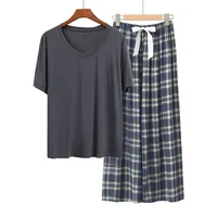 Trendy Lady's Loungewear V Neck Pullover Short Sleeve Pajamas Sets Spring Summer Soft Touch Pants Casual Homewear 2pcs - Image 2